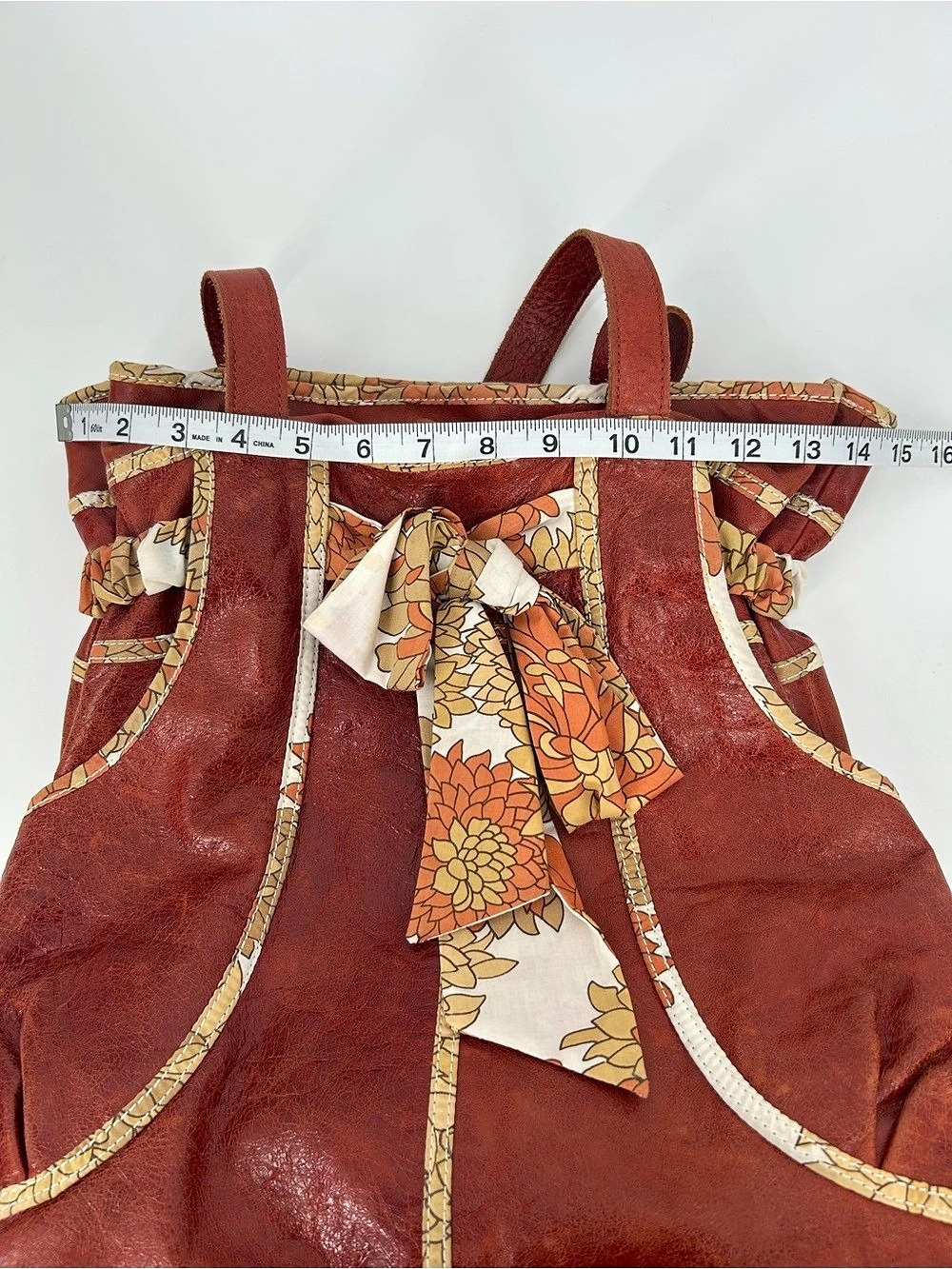 Anthropologie Lucky Penny Red Leather Scarf Bow Tote Bag - Picture 16 of 16